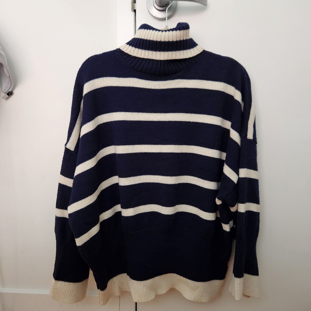 TOPSHOP Navy And Cream Oversized Turtleneck Sweater